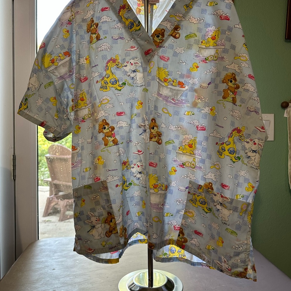 Cherokee Light Blue Cartoon Print Women’s Scrub Top